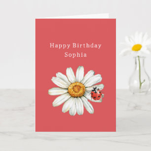 Cartão Chic Vermelho Branco Flor de Margarida Bday Joanin