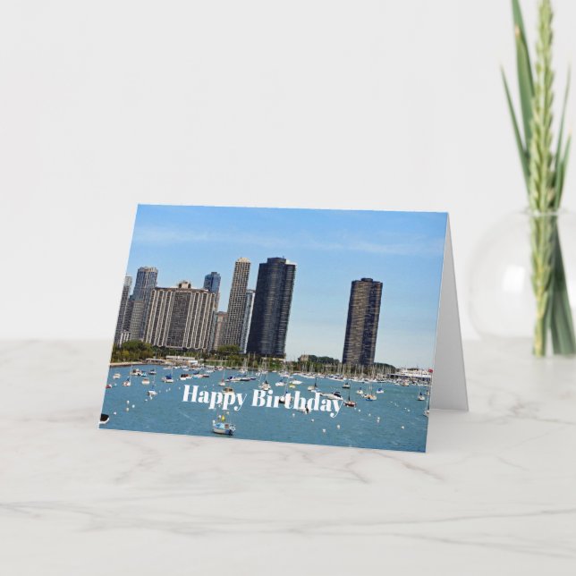Cartão Chicago Waterfront Skyline Photo Birthday (Frente)