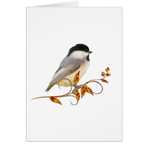 Cartão Chickadee nas folhas Jeweled