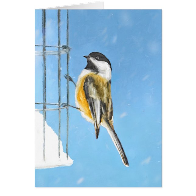 Cartão Chickadee on Feeder Painting - Original Bird Art (Frente)