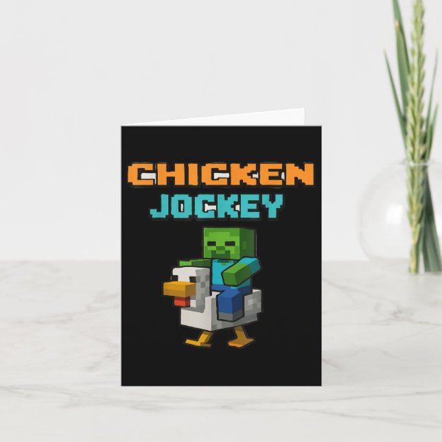 Cartão Chicken Jockey Zombie Pixel Art Zombie Gamer Engra (Frente)