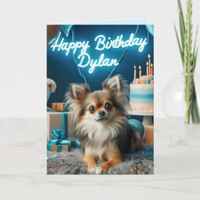 Cartão Chihuahua Birthday Card Feliz Aniversário Dylan (Frente)