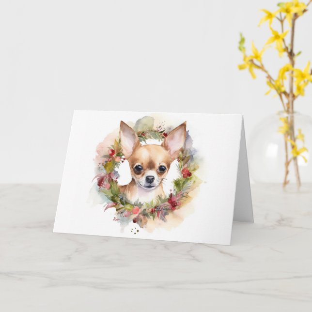 Cartão Chihuahua Christmas Wreath Festivo Pup (Flor Amarela)
