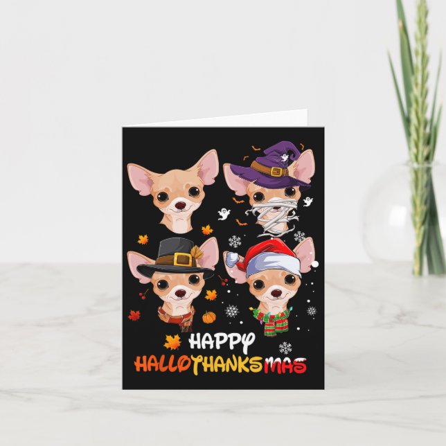 Cartão Chihuahua Dog Hallothanksmas Halloween Obrigado (Frente)