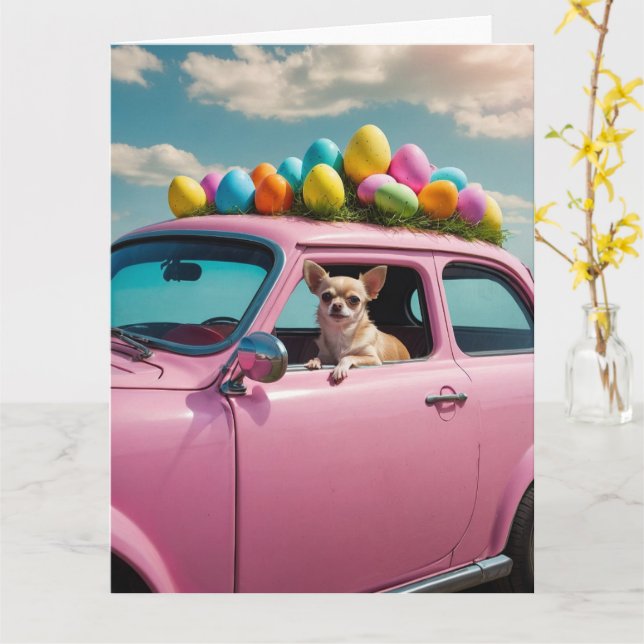 Cartão Chihuahua Easter Eggs (Flor Amarela)