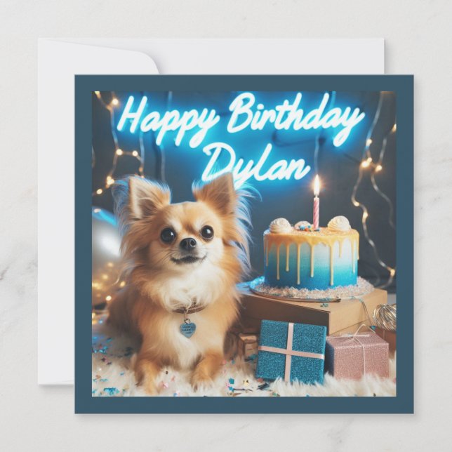 Cartão Chihuahua Flat Birthday Card Happy Birthday Dylan (Frente)