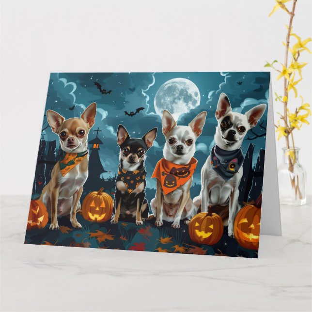 Cartão Chihuahua Halloween Assustador (Flor Amarela)