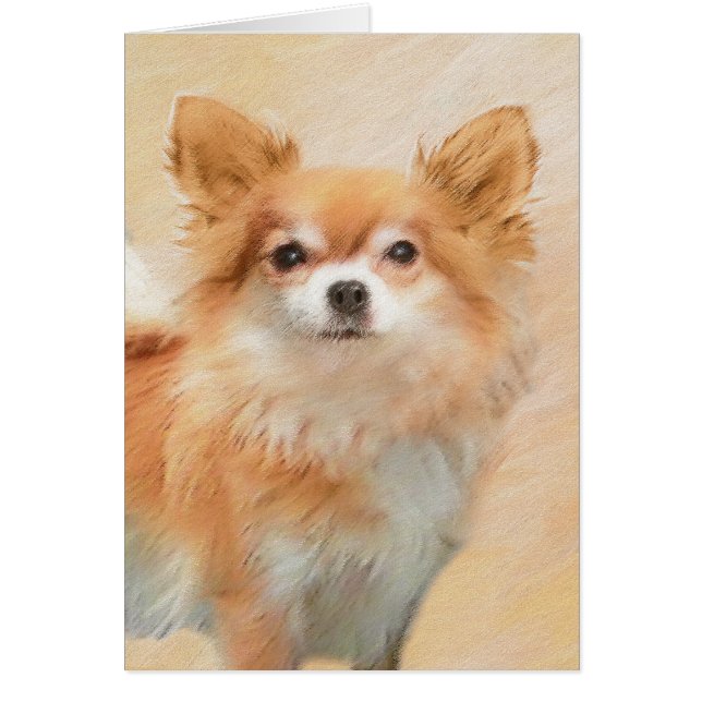 Cartão Chihuahua Pintura De Cachorro De Cabelo Longo (Frente)