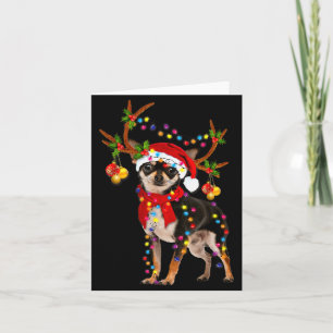 Cartão Chihuahua Preto e Marrom Lindo Renas Natal