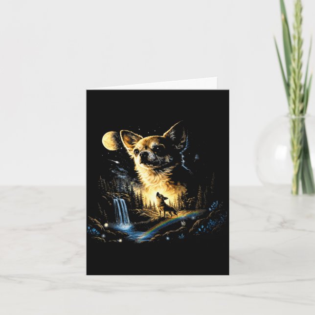 Cartão Chihuahua uivando para a lua vintage engraçado (Frente)
