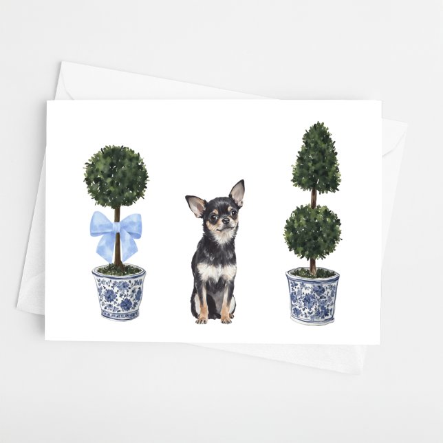 Cartão Chihuahua Watercolor Chinoiserie Puppy Dog Card (Criador carregado)