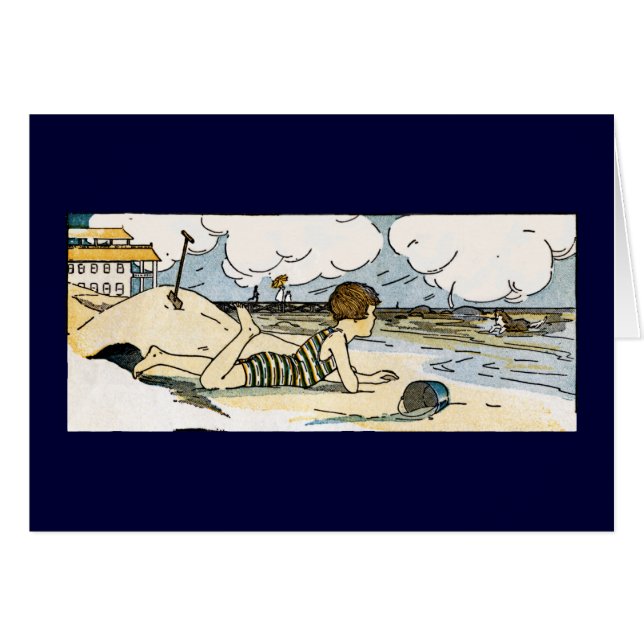 Cartão Child on Beach Vintage Art (Frente Horizontal)