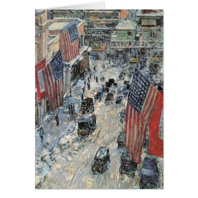 Cartão Childe Hassam - bandeiras no inverno 1918 da (Frente)