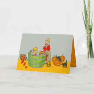 Cartão Children Bobbing For Apples Jack O' Lantern