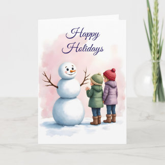 Cartão Children Building Snowman Winter Scene Blank