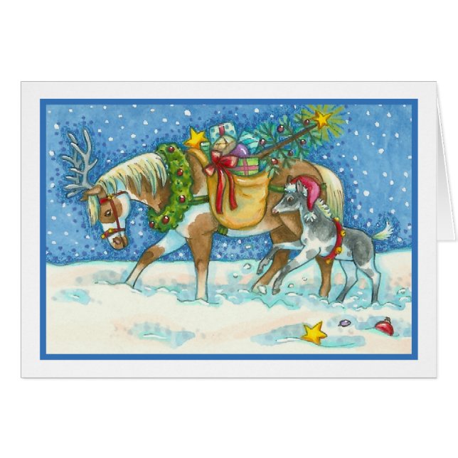 Cartão CHINCOTEAGUE PONIES CHRISTMAS GREEEETING CARD Vazi (Frente horizontal)