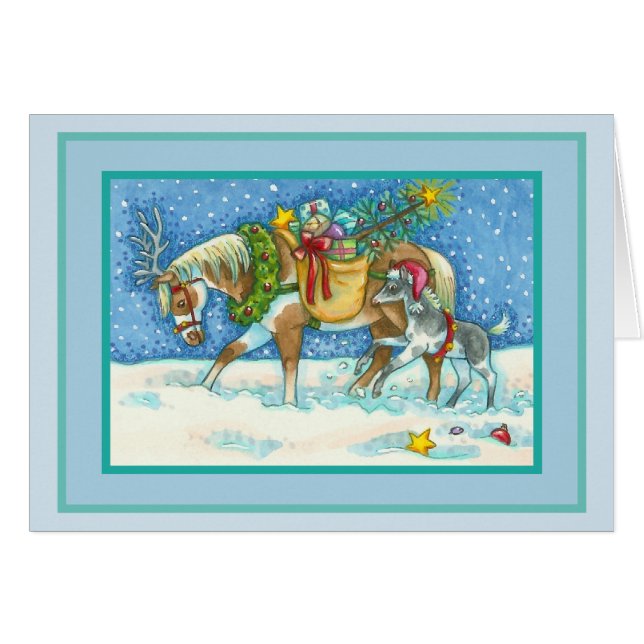 Cartão CHINCOTEAGUE PONIES CHRISTMAS GREEETING CARD Verse (Frente horizontal)
