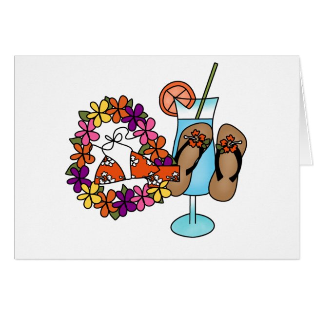 Cartão Chinelos tropicais três das meninas (Frente Horizontal)