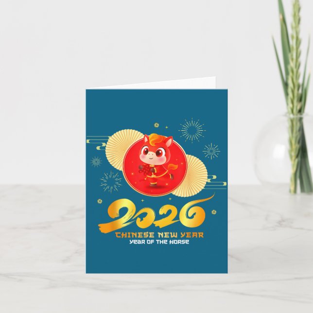 Cartão Chinese New Year 2026 Year Of The Horse Cartoon Cu (Frente)
