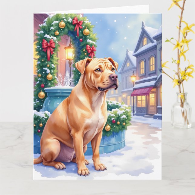 Cartão Chinese Shar-Pei Snowy Town Fountain Christmas Art (Flor Amarela)