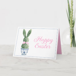 Cartão Chinoiserie Azul e Branco Com Topiaria de Coelho