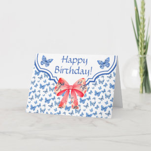 Cartão Chinoiserie Blue Butterfly Personalizada Aniversár