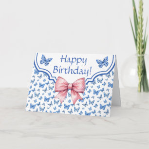 Cartão Chinoiserie Blue Butterfly Personalizada Aniversár