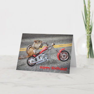 Cartão Chipmunk Biker dirigindo uma moto