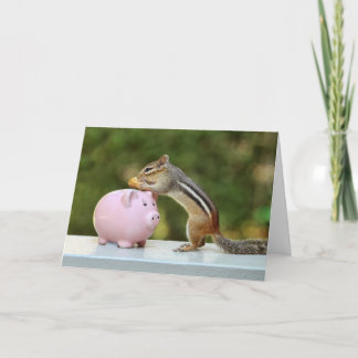 Cartão Chipmunk Bonito com Imagem Bancária de Dinheiro En