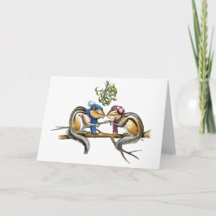 Cartão Chipmunks Under the Mistletoe - editable