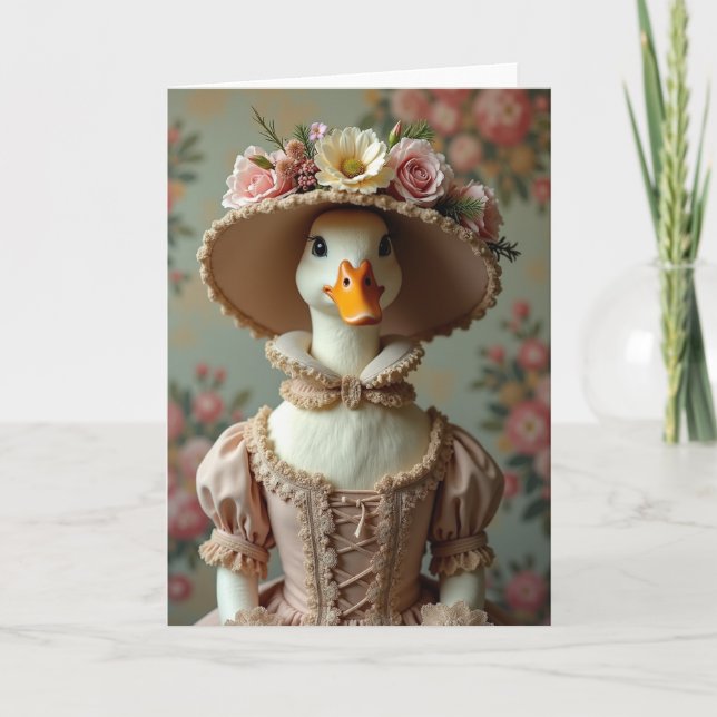 Cartão Chique de Pato com Vestido Rosa (Frente)