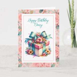Cartão Chique Personalizado Birthday Gift Watercolor
