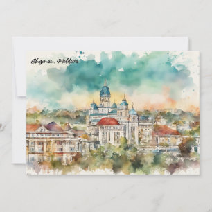 Cartão Chisinau Moldávia Pintura Aquarela Vista da Cidade