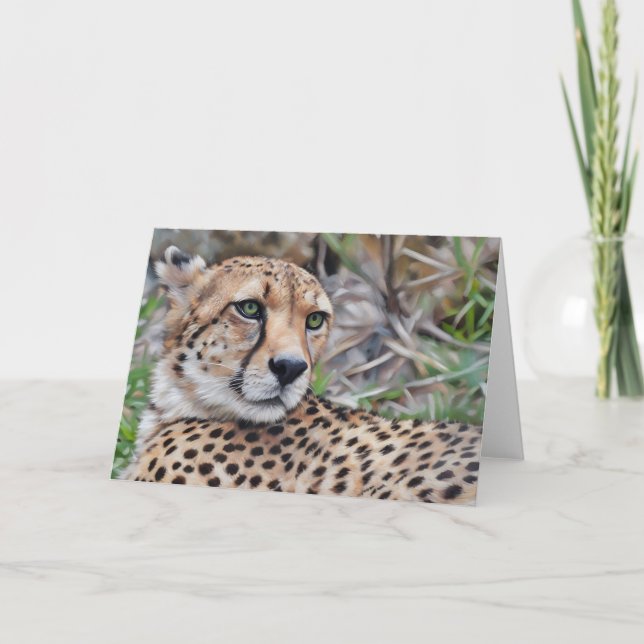 Cartão Chita Cat Wild Animal Art Note Card (Frente)