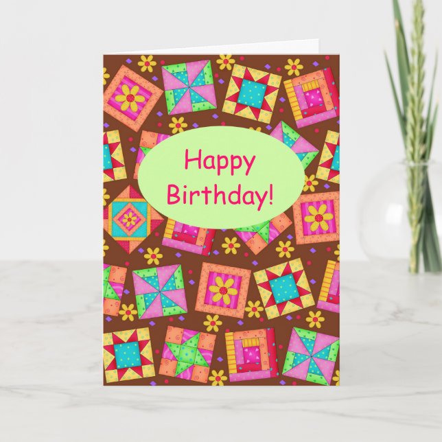 Cartão Chocolate Brown Patchwork QuilArt Happy Birth (Frente)