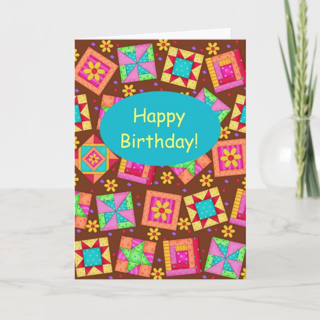 Cartão Chocolate Brown Patchwork QuilArt Happy Birth (Frente)