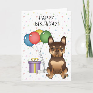 Cartão Chocolate E Tan French Bulldog Feliz Aniversário
