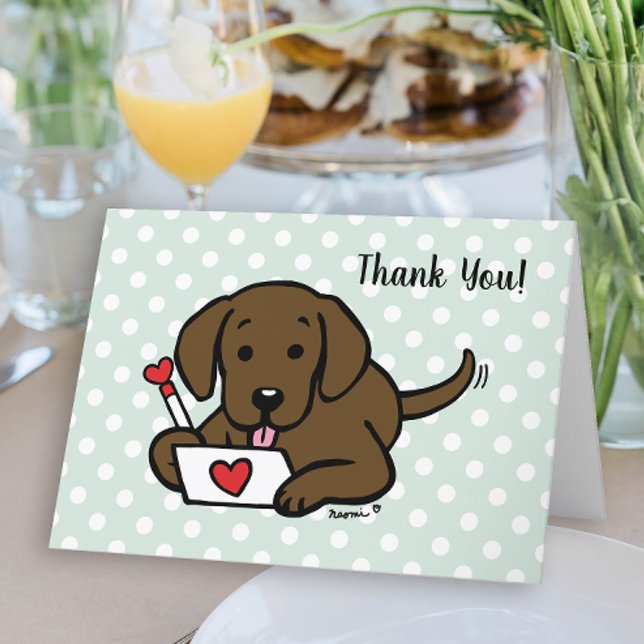 Cartão Chocolate Labrador Carta de Amor Obrigado (Chocolate Labrador Love Letter Design Thank You Cards for Labrador Owners.  Cute Cartoon Style Art.)