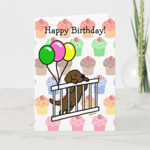 Cartão Chocolate Labrador Puppy Cartoon Birthday Card