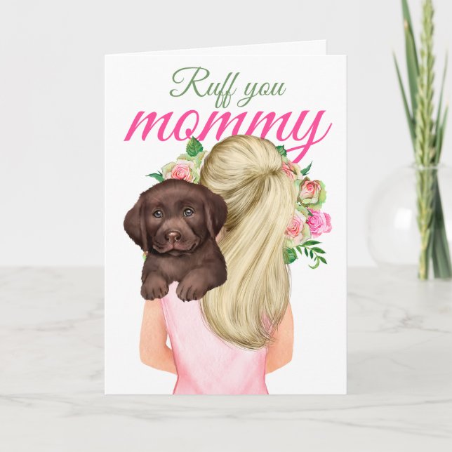 Cartão Chocolate Labrador Puppy Com Mulher Ruff Sua Mamãe (Frente)