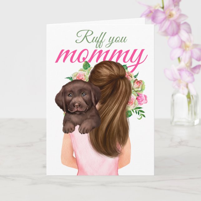 Cartão Chocolate Labrador Puppy Com Mulher Ruff Sua Mamãe (Orquídea)