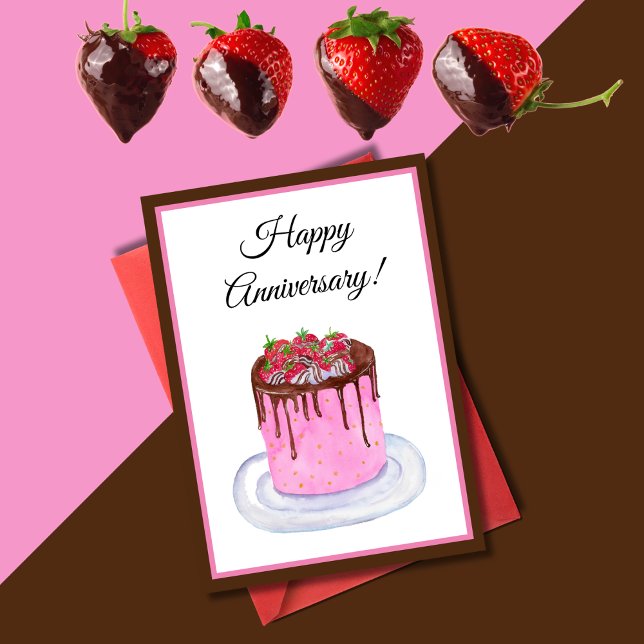 Cartão Chocolate Morango Aquarela Feliz Aniversário (Criador carregado)