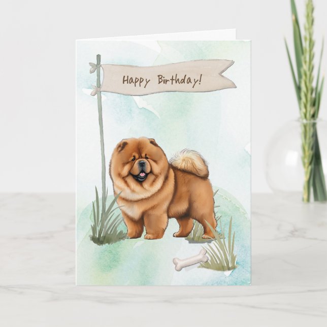 Cartão Chow Chow Breed Dog Lá Fora Sob Sinal De Aniversár (Frente)