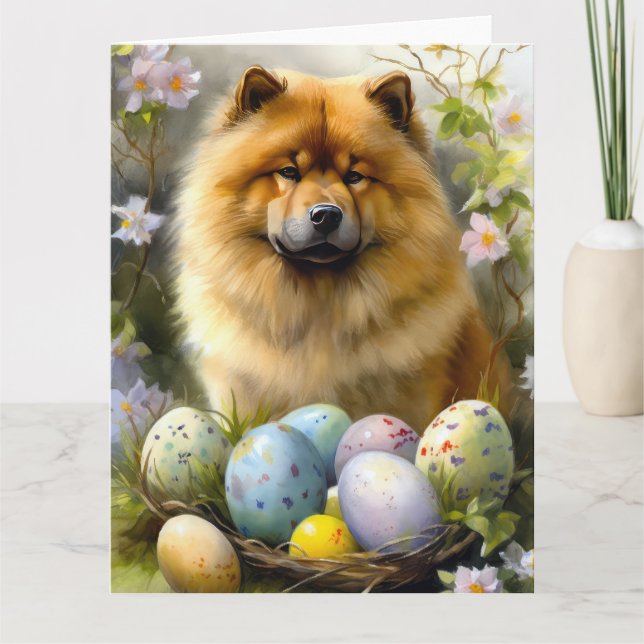 Cartão Chow Chow com Ovos de Páscoa Feriado (Frente)