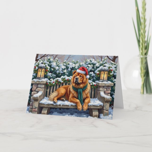 Cartão Chow Chow Dog Serene Winter Garden Christmas Art (Frente)