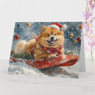 Cartão Chow Chow Dog Sledge Deixe-o nevar no Natal
