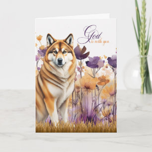 Cartão Christian Encoraja Akita Cão Roxo Flores Selvagens