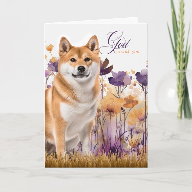 Cartão Christian Encourage Akita Dog Purple Wildflowers (Frente)