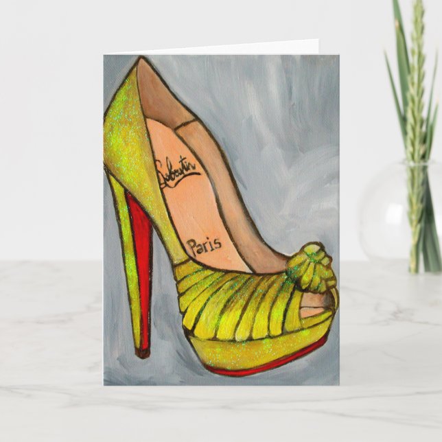 Cartão Christian Louboutin Yellow Glitter Red Heel Inferi (Frente)
