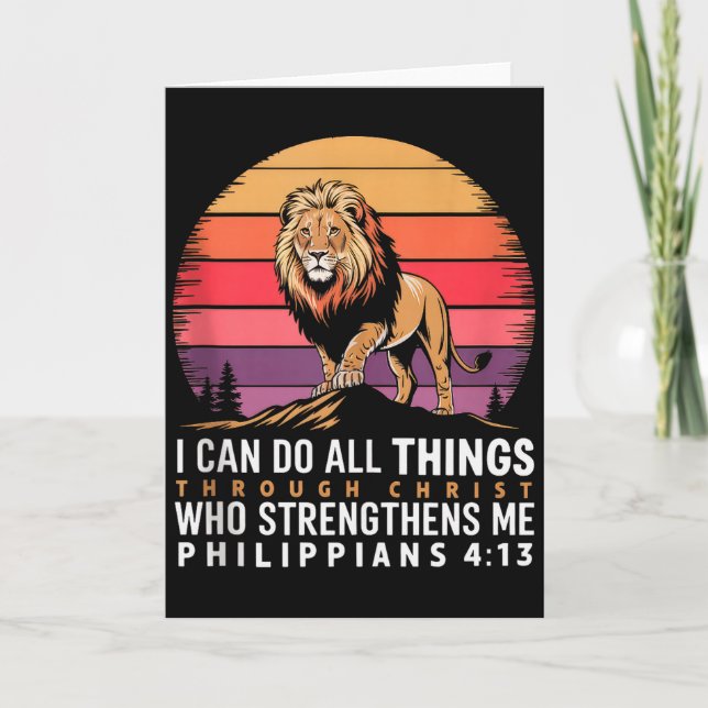 Cartão Christian Philippians 4_13 Religious Lion Strength (Frente)